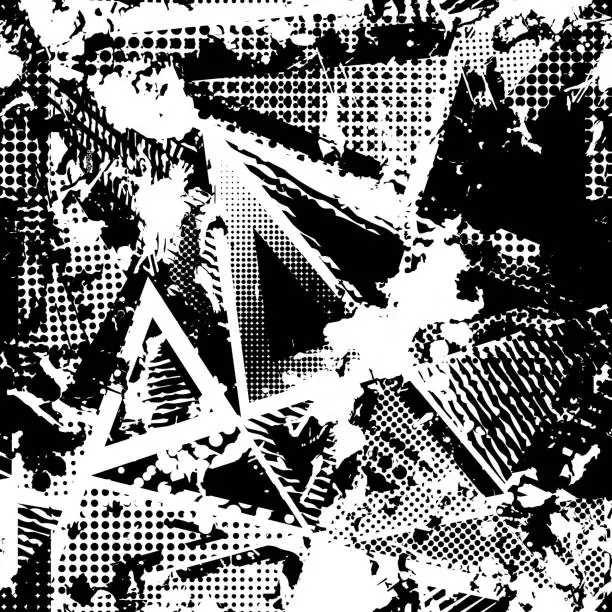 Vector illustration of urban seamless grunge texture background. black white spray paint splash.