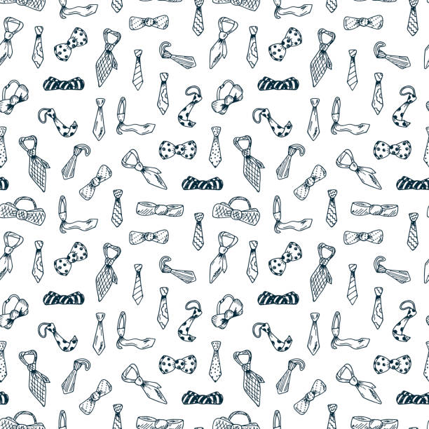 Father's Day background. Seamless pattern Men's Neck ties, Bow Ties. Father's Day background. Seamless pattern Men's Accessories. Hand drawn doodles Neck ties and Bow Ties tie knots stock illustrations