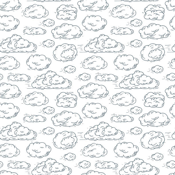 небо. облака вектор бесшовные шаблон. ручная нарисованная облака каракули. - cloud cloudscape symbol ink stock illustrations