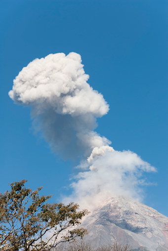 Volcano in Guatemala with the name FUEGO, erupting.