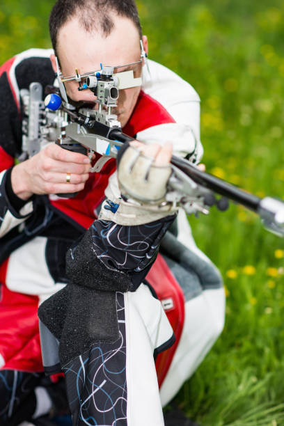 istock Sport shooting, free rifle, kneeling position 640122690