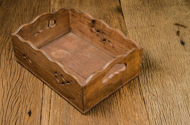 istock empty grunge wooden box on wooden table 640122816