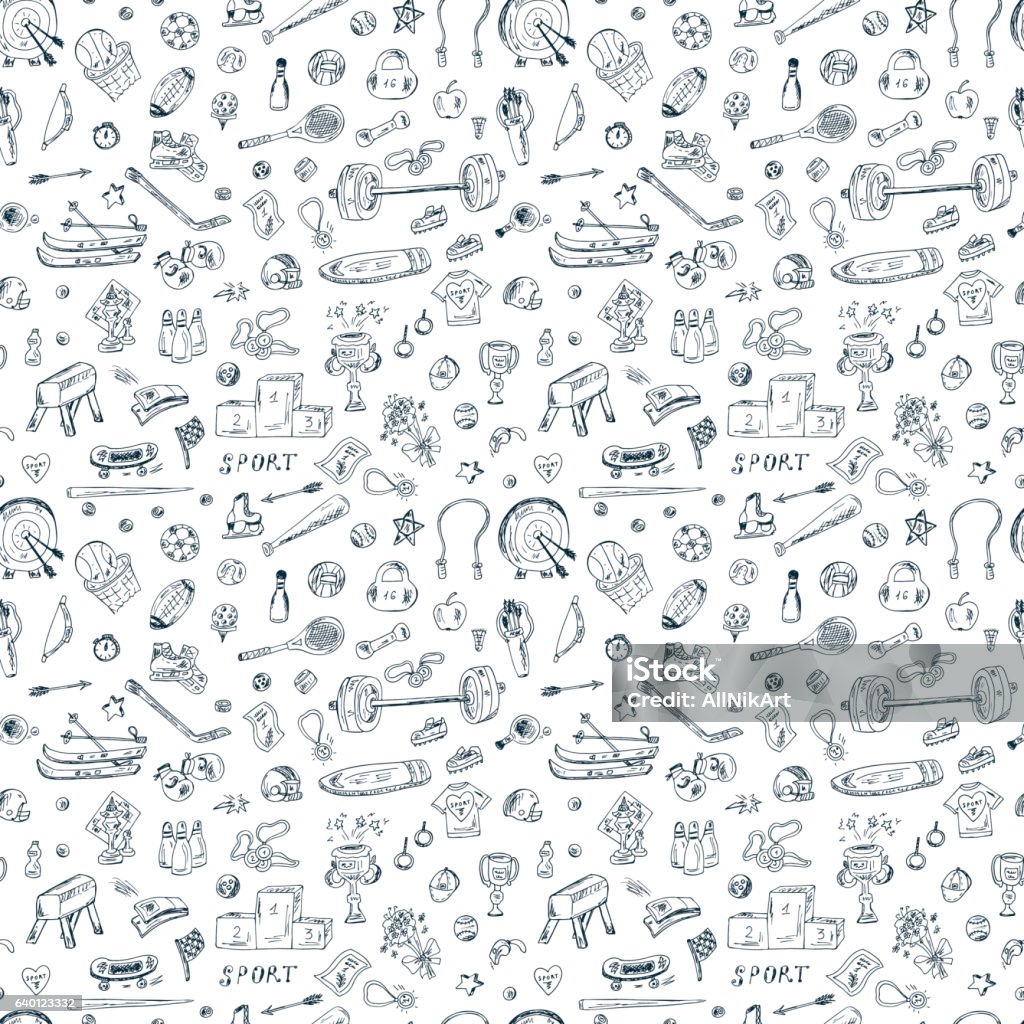 Sports. Seamless pattern of sports equipment. Hand Drawn Doodles illustration. Sports. Seamless pattern of sports equipment. Hand Drawn Doodles Vector illustration. Pattern stock vector