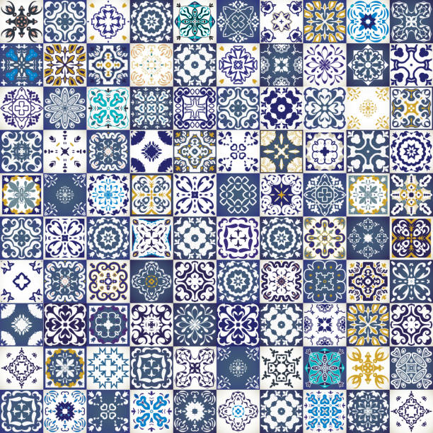 Seamless patchwork pattern from colorful Moroccan tiles, ornaments. textures. Mega Gorgeous seamless patchwork pattern from colorful Moroccan tiles, ornaments. Can be used for wallpaper, pattern fills, web page background,surface textures.Luxury oriental tile seamless pattern. Colorful floral patchwork background. Boho chic style. Rich flower ornament. Square design elements. Portuguese moroccan motif. Unusual flourish print. mexican tile cross stock illustrations