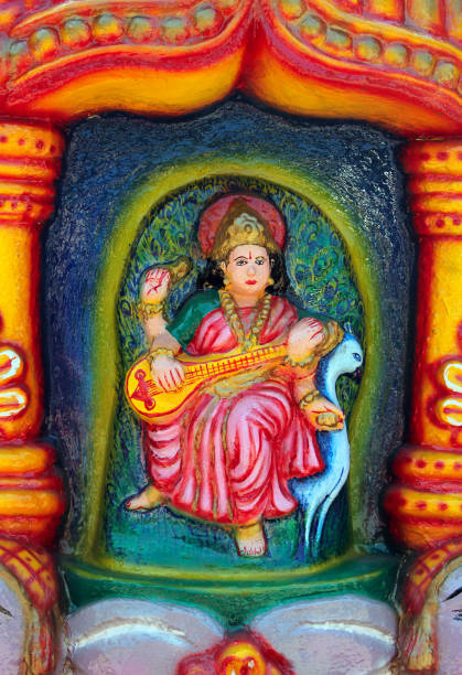 Saraswati's image on the altar at the Hindu temple, Goa