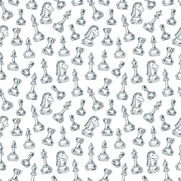 Vector illustration of Hand drawn doodle Chess Pieces Vector Seamless pattern