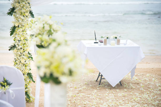istock beach wedding set up on the beach. 640126136
