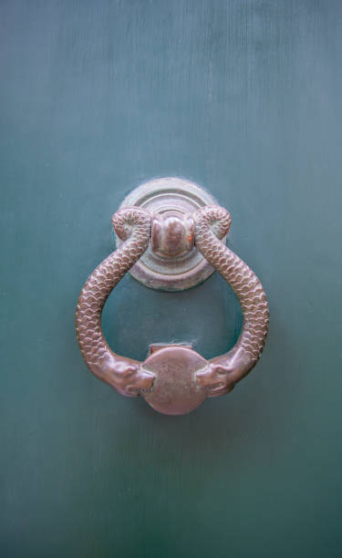 istock Architectural details - Antique bronze door knocker with snakes 640129146