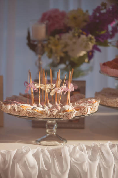 beautiful cakes in the Swedish wedding table stock photo