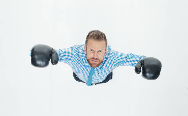 istock Above view of businessman boxing 640132826