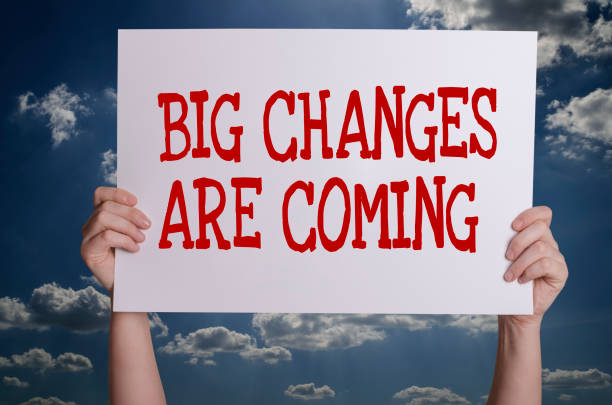 istock Big changes are coming card in hand with sky background 640133036
