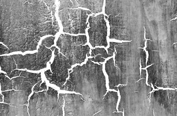 istock Old Damaged Cracked Paint Wall, Grunge Background, black-white color 640134312