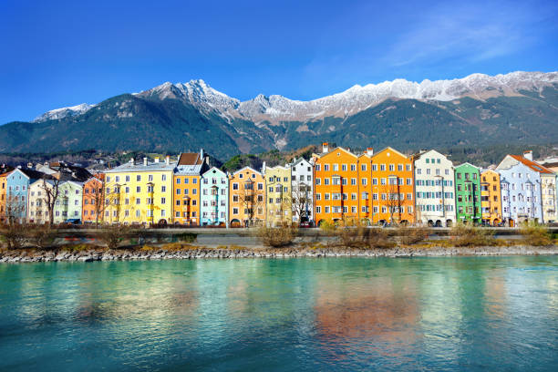 Innsbruck cityscape, Austria Innsbruck cityscape, Austria inn river stock pictures, royalty-free photos & images