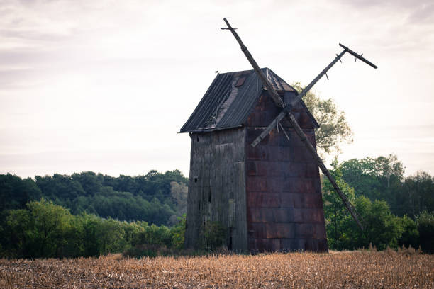 istock Kawnice, Poland. Old ruined windmill on the field. 640138414