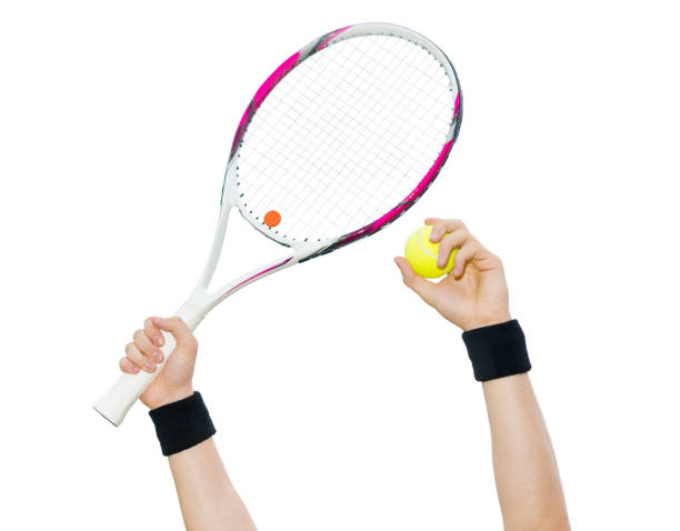 istock Human hands holding tennis ball and a racket isolated on 640140924