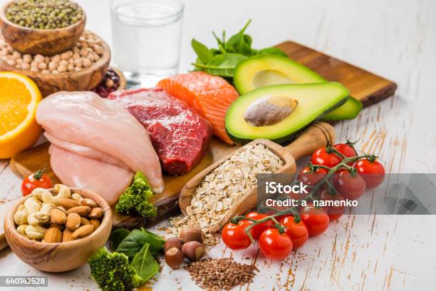 Selection Of Food That Is Good For The Health And Stock Photo - Download Image Now - Addiction, Avocado, Berry