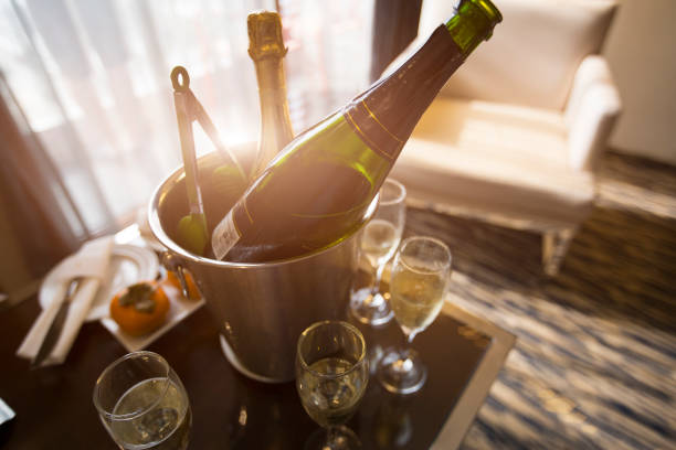 istock Silhouette of Wine glasses in front  window inside a castl 640145768
