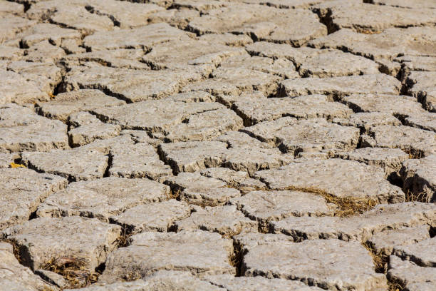 сухой грунт на реке заянде, иран во время засухи летом 2016 года - dry river textured effect dirt стоковые фото и изображения