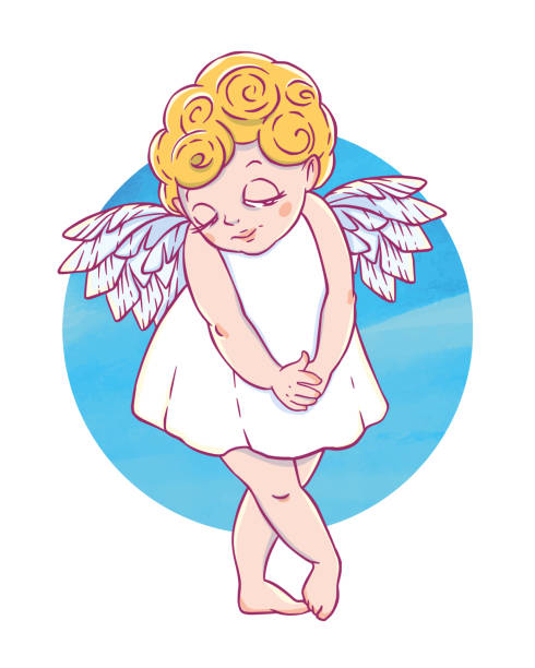 istock Valentine's day. Confused Cupid-girl with watercolor circle. Vector illustration 640148532
