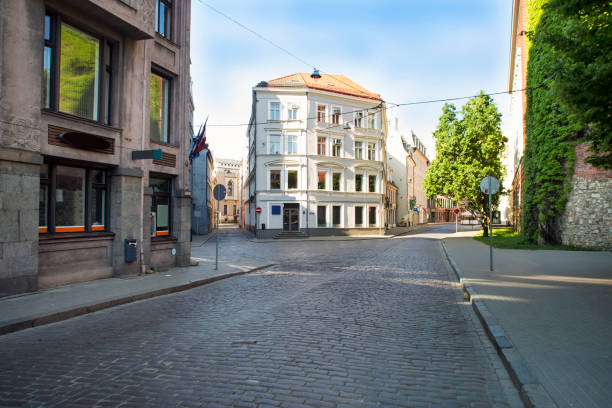 istock Empty streets of Riga old town. 640155648
