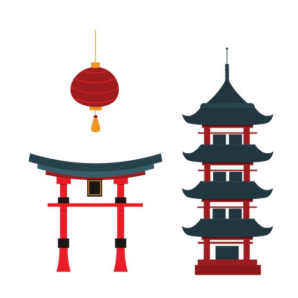 Beautiful travel landmarks chinese temple vector. Chinese temple asia culture architecture and travel ancient building. Famous old structure religion. Beautiful decoration ancient building vector. temple building stock illustrations