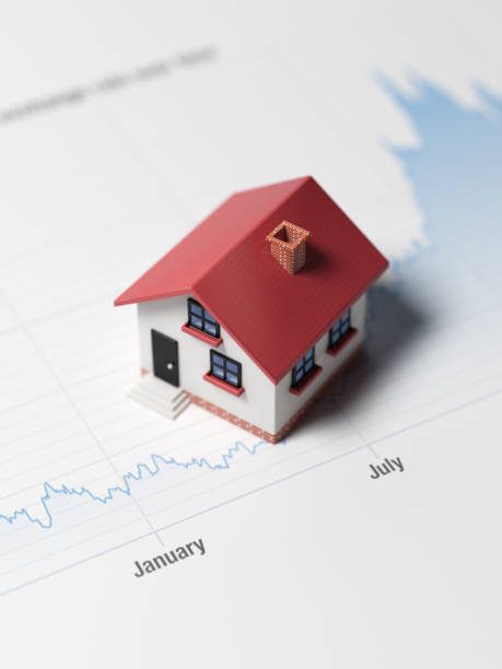 istock Miniature House on A Blue Financial Graph 640163186