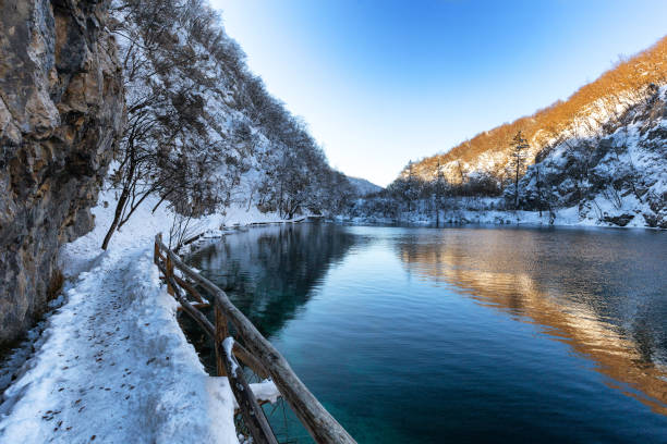 istock Plitvice lakes at winter with beautiful reflections 640165680