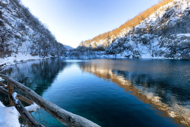 istock Plitvice lakes at winter with beautiful reflections 640165752
