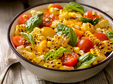 Grilled Corn Salad with Tomatoes and Basil  -Photographed on Hasselblad H3D2-39mb Camera