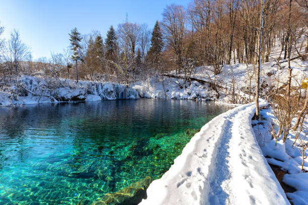 istock Path thru snow at plitvice lakes during winter, Croatia, Europe 640166040