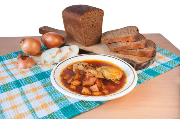 istock For lunch, chicken soup with beetroot and black bread 640167632