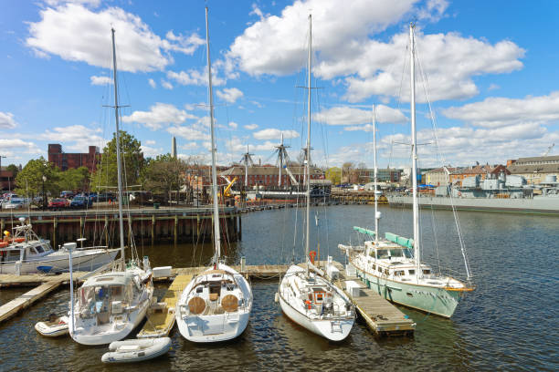 Sailboats at Charlestown peninsula in Boston