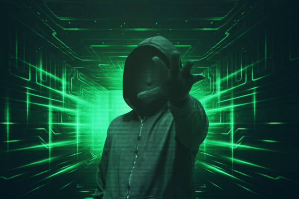 istock Hooded hacker with mask grabbing something 640173100