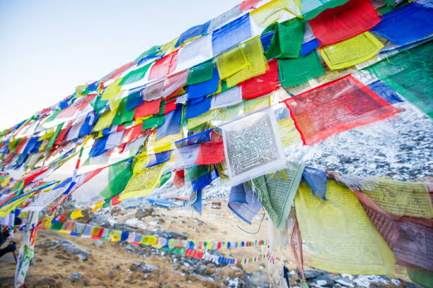 istock color prayer flags on top of Annapurna base camp 640176834