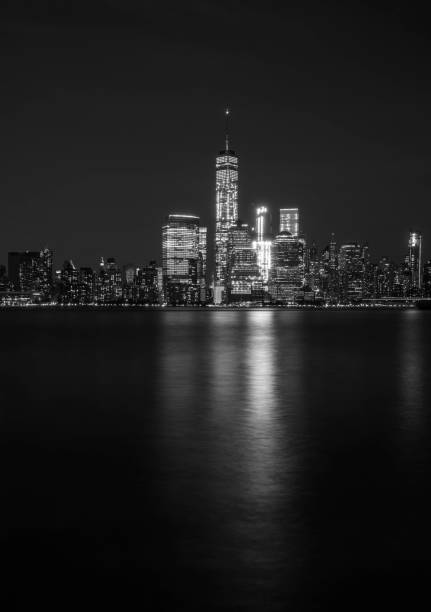 istock Lower Manhattan skyline at night, Black And White 640178164