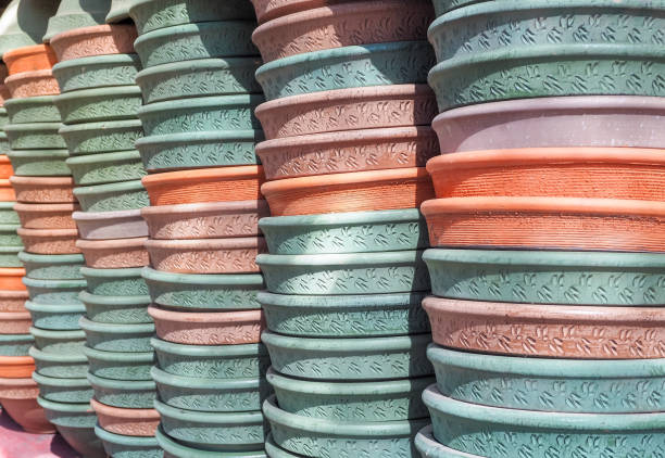 istock Earth Tone Color of Ceramic Pots Background 640181094
