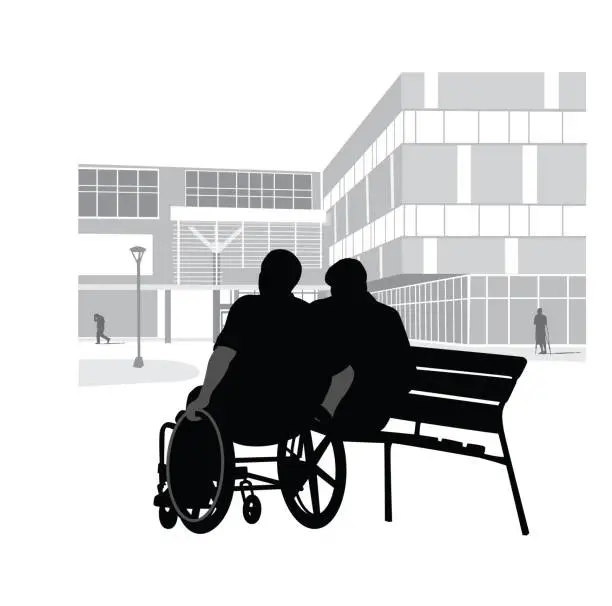 Vector illustration of Hospital And Family Support Vector Silhouette