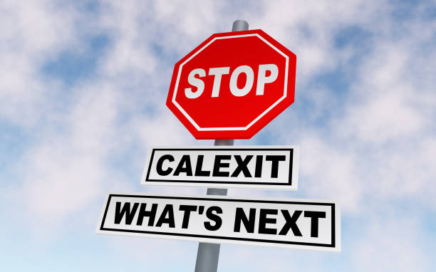 istock The road sign for California leaving USA. 640183216