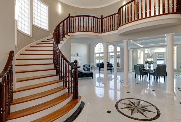 istock Stunning two story entry foyer with marble mosaic tiled floor 640185584
