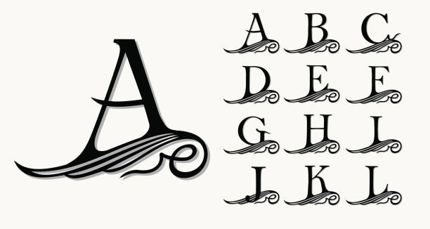 Vintage Set 1. Calligraphic capital letters with curls for Monograms Vintage Set 1. Calligraphic capital letters with curls for Monograms, Emblems and Logos. Beautiful Filigree Font. Is at Conceptual wing or waves . Baroque style antique illustration of ornate letter f stock illustrations