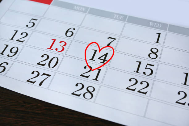 istock Calendar page with a red hand written heart highlight 640190096