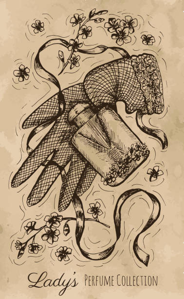 장갑, 향수 병, 꽃과 그래픽 정물 - lace gloves stock illustrations