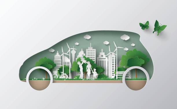 эко автомобиль концепции - rescue energy tree earth stock illustrations