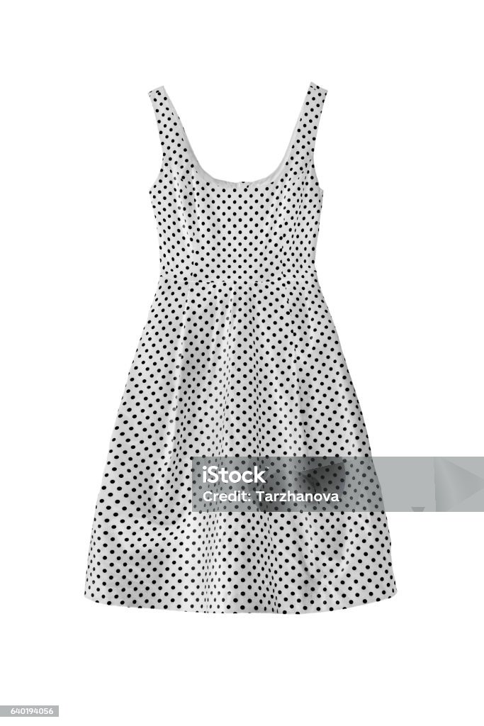 Vintage dress isolated White with black polka dots dress on white background Sundress Stock Photo