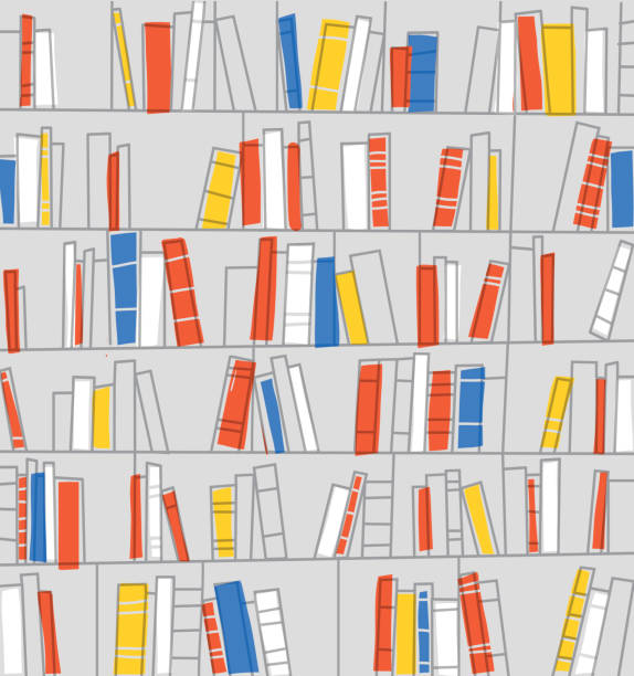 Library background. Vector illustration. books stacked on shelves. Colorful library background. Eps 10. bookshelf library book bookstore stock illustrations