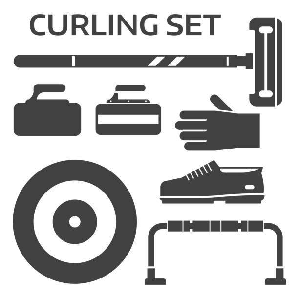 illustrations, cliparts, dessins animés et icônes de icônes de contour de l’équipement de curling - winter olympic games