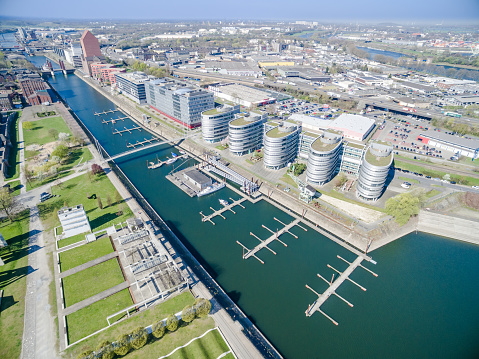 Aerial view of the harbour in Duisburg, Germany