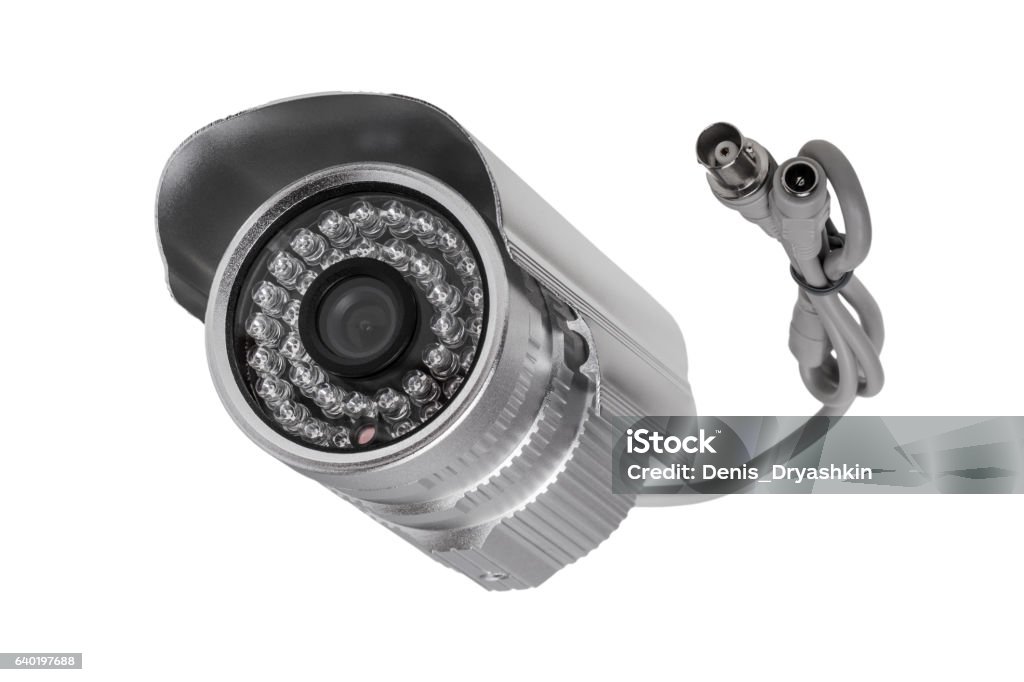 External security surveillance camera with night vision LED backlight External security surveillance camera with night vision LED backlight isolated on white background Back Lit Stock Photo