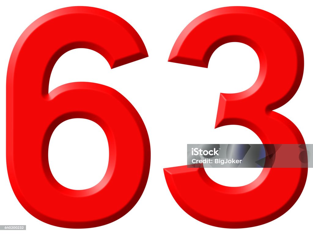 Numeral 63 Sixty Three Isolated On White Background 3d Render Stock
