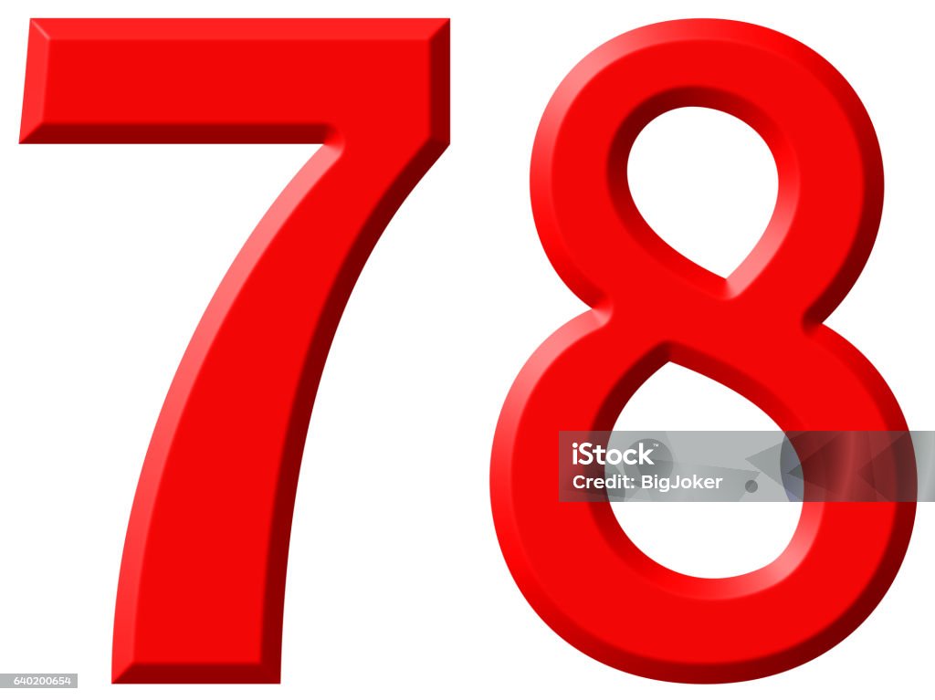 Ziffern 78 Achtundsiebzig Isoliert Auf Weißem Hintergrund 3d Rend